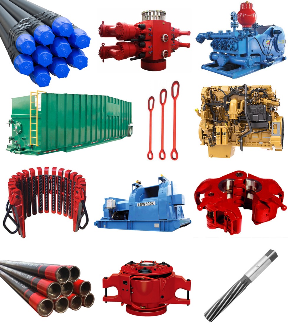 Range of oilfield equipment products supplied by Shoreline — pipe, valves, engines and tools