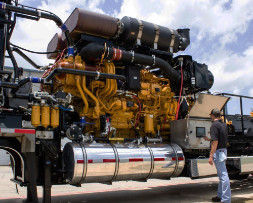 Industrial engine on a flatbed truck