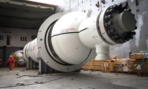 Subsea oilfield equipment being loaded for shipment