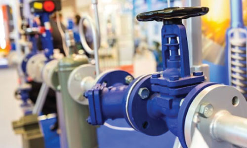 Industrial blue valves and piping
